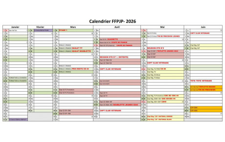 Le calendrier de janvier à juin 2026