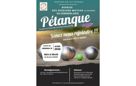 REPRISE DES MATCHS DOUBLETTES LE VENDREDI SOIR